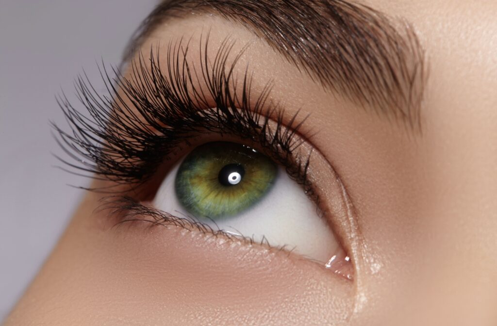 a close-up of an eye with eyelash extensions